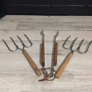 Meat forks set of two and tongs for grilling cooking camping